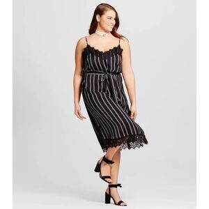Who What Wear Womens Black Striped Slip Dress Size L
